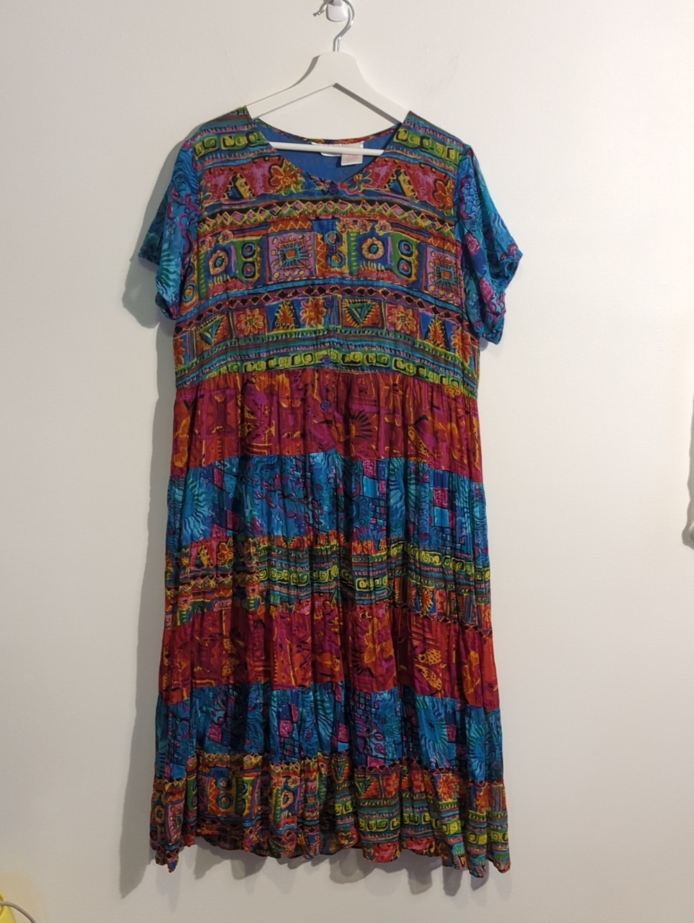 VINTAGE bohemian printed patchwork maxi dress - size large - Picture 1 of 7